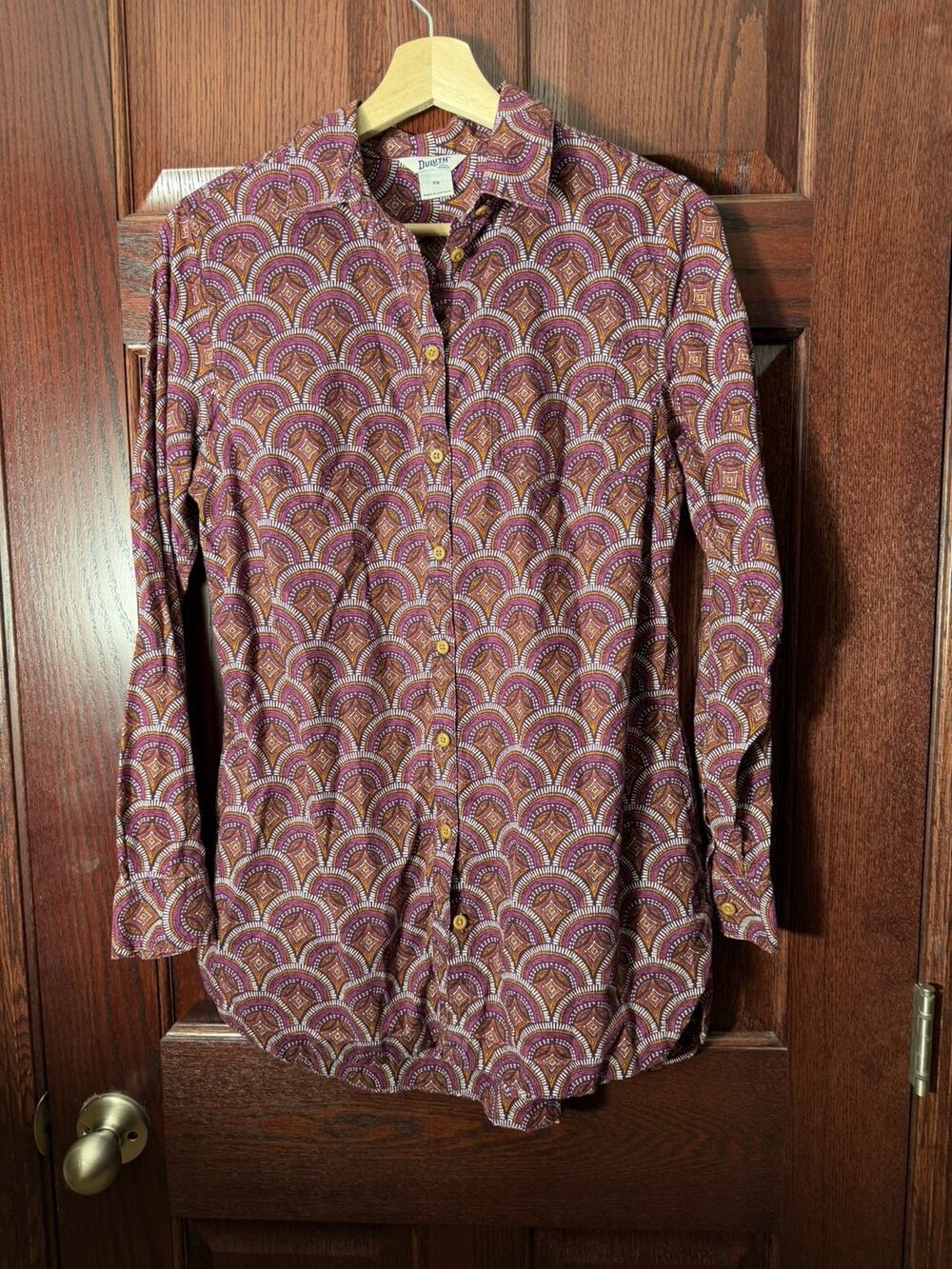 Duluth Trading Co Button Down Shirt Womens S Hemp Organic Cotton Pink Fan